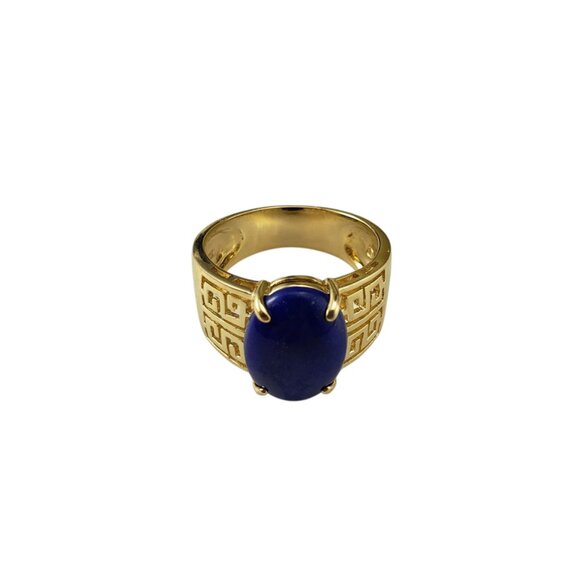 14K Yellow Gold Lapis Lazuli Greek Key Ring Size 8.5 #22443 - Picture 2 of 8